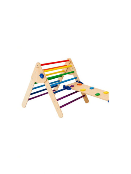 Houten klimrek 2-delig | Naturel/regenboog