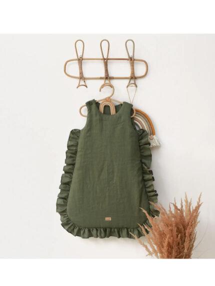 Slaapzak linnen met franjes 70cm | Legergroen