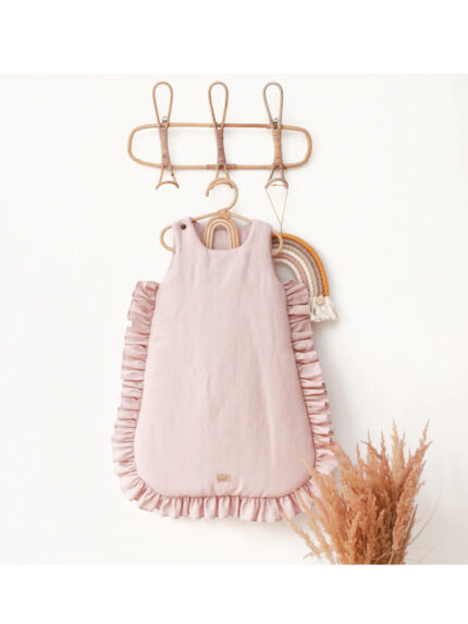 Slaapzak linnen met franjes 70cm | Powder pink
